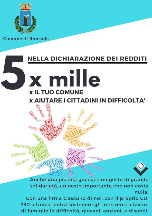 ComuneRoncade's tweet photo. Il #5permille per la tua Città! Anche quest’anno puoi destinare il 5 per mille in favore del tuo Comune o delle Associazioni ammesse al beneficio.
Scopri di più ->https://t.co/i9tshqKAZS https://t.co/5FM5PIu6EU