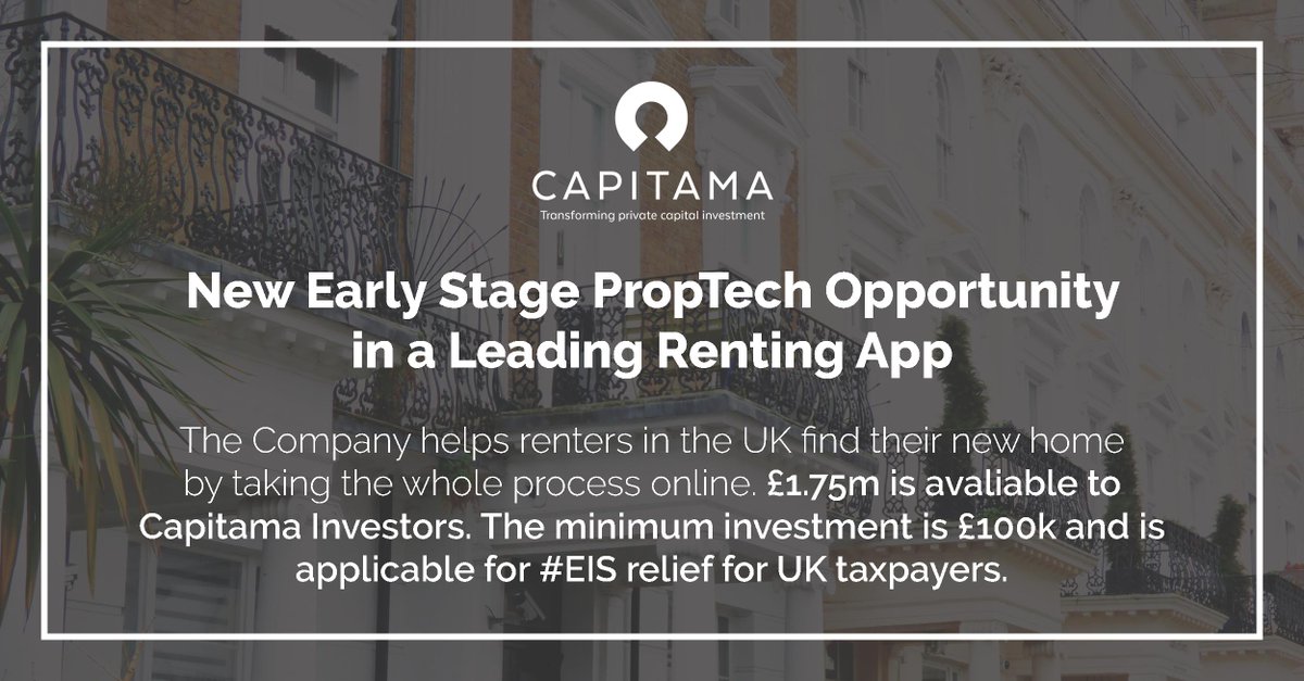 Capital at Risk. <a href="/capitama/">Capitama</a> has a new #earlystage #proptech opportunity in a leading #property renting #app that helps renters find their new home by taking the whole process online. Register and login to Capitama to read more - capitama.com #scaleups #growthcapital