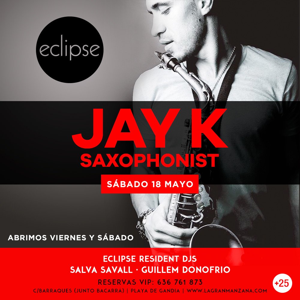 ECLIPSE_GANDIA's tweet photo. Abrimos el #VIERNES con el mejor ambiente y el #SÁBADO  nos movemos al ritmo del saxo 🎷 de Jay K Saxophonist. 

#Eclipse #Playa #Gandia #Valencia
#WeLoveEclipse #LaGranManzana https://t.co/Srl57bJXut