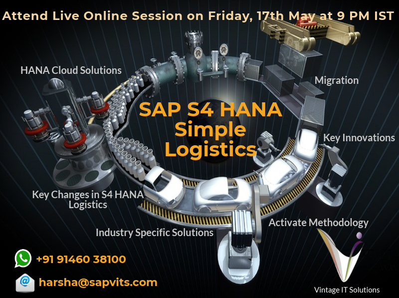 PrachiSAP's tweet photo. Enrich yourself with knowledge about SAP S4 HANA Simple Logistics by joining the Online Demo on 17th MAY, Friday at 9 PM IST. 
Enroll now: https://t.co/71Z20Eeskm
#SAPS4HANA #SAPS4HanaSimpleLogistics #SimpleLogistics #SAPVITS #SAPOnlineTraining https://t.co/heDpwhV79H
