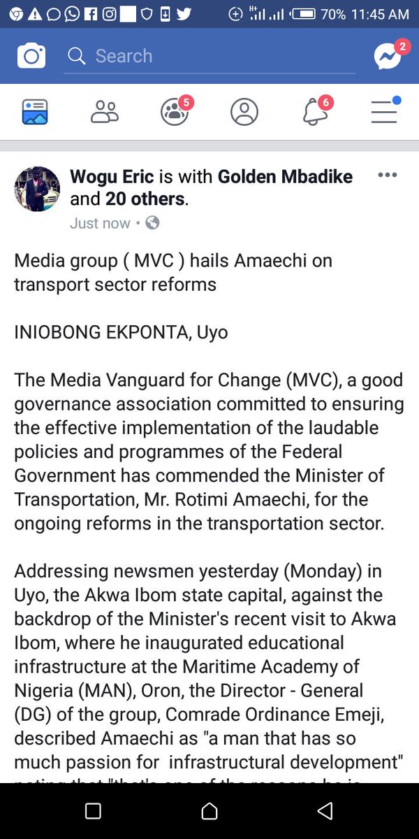 wogu_eric's tweet photo. Media Group ( MVC ) hails Amaechi on Transport Sector Reform...

@ObyNdukwe5 @MBuhari @Laurestar @AchiWobodo @SaharaReporters @APCUKingdom @GarShehu @elrufai @channelstv @DandyLoveday https://t.co/yrvRX3fxGB