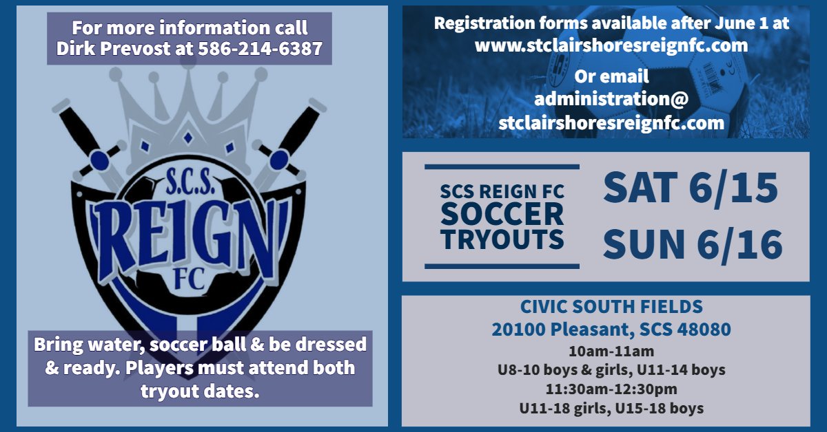fc_scs's tweet photo. It's that time of year again! Please join us on June 15th and June 16th for tryouts!

#TravelSoccer #TravelSoccerTryouts #YouthSoccer #SCSSoccer #SCSReign https://t.co/BSGr9nRNWm
