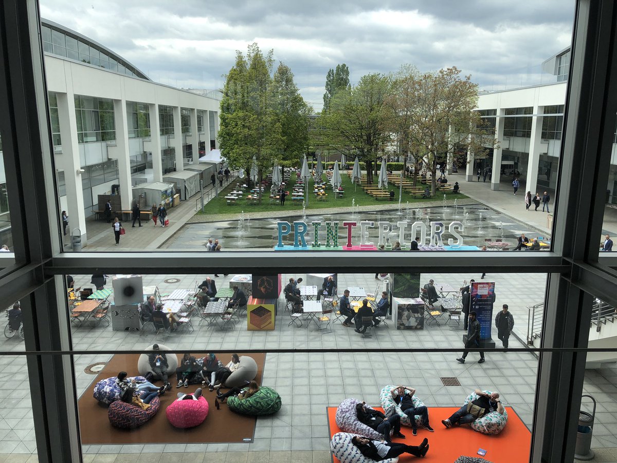 PMRobFletcher's tweet photo. Lots of people taking a break in the outdoor Printeriors area - no rest for us though! @PrintMonthlyEd #FESPA #FESPA19 https://t.co/TzKqee10Yx