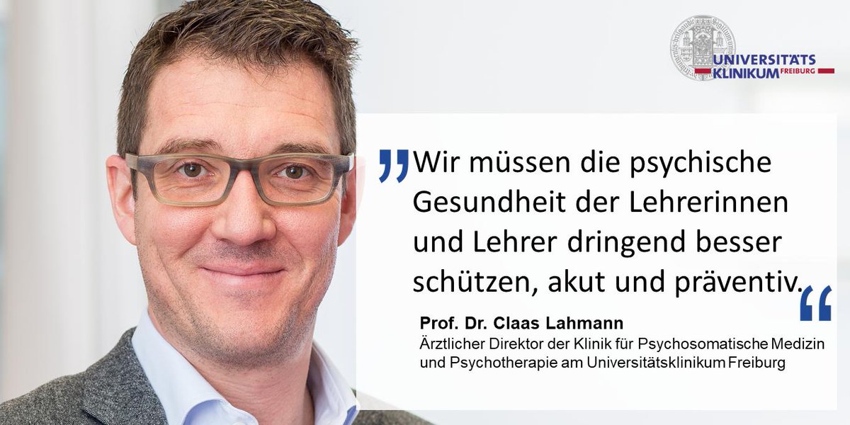 Uniklinik_Fr's tweet photo. Immer mehr #Lehrer fallen wegen psychosomatischer Beschwerden wie #burnout aus. Darum fordert der Experte für Arbeitspsychosomatik Prof. Dr. Claas Lahmann von der @Uniklinik_Fr schnellere und unbürokratische Unterstützung für Lehrkräfte. mehr Infos: https://t.co/K0eMYqlawx https://t.co/9D027tHgk2