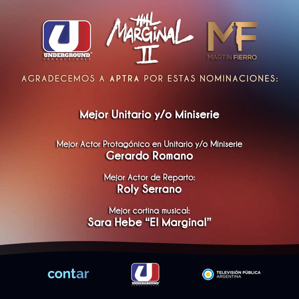 pabloculellok's tweet image. Gracias @aptra por las 16 nominaciones a los #MartinFierro2019 @undertransmedia #elmarginal2 #100DiasParaEnamorarse @telefe @TV_Publica @SomosContar