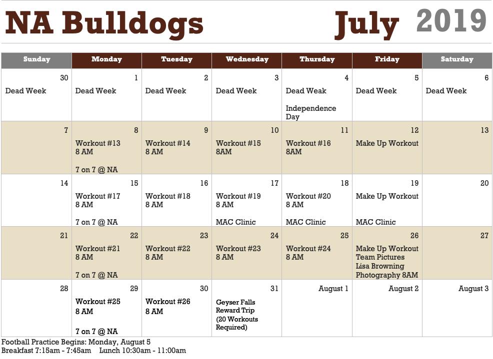 New Albany High School Football 2019 Summer Calendar. What we do over the next two months will go a long way in determining the success we have in the fall.  #Commit #Compete #Conquer