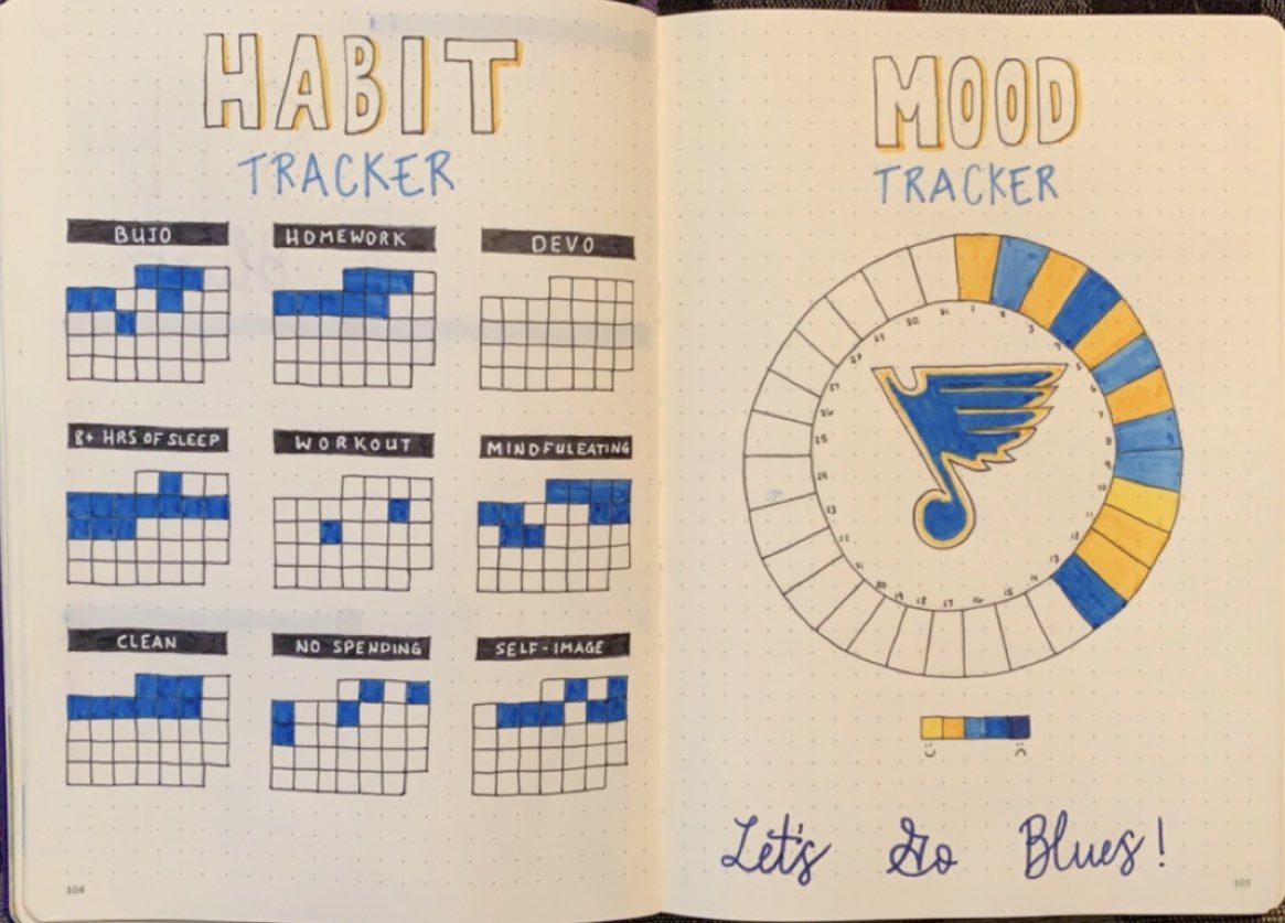 allysongrabowsk's tweet photo. I’ve been bullet journaling for over a year now, and I thought this theme was fitting for May. It turned out to be my favorite one! #LetsGoBlues 💙💛 @StLouisBlues https://t.co/oqGqqGJUP0