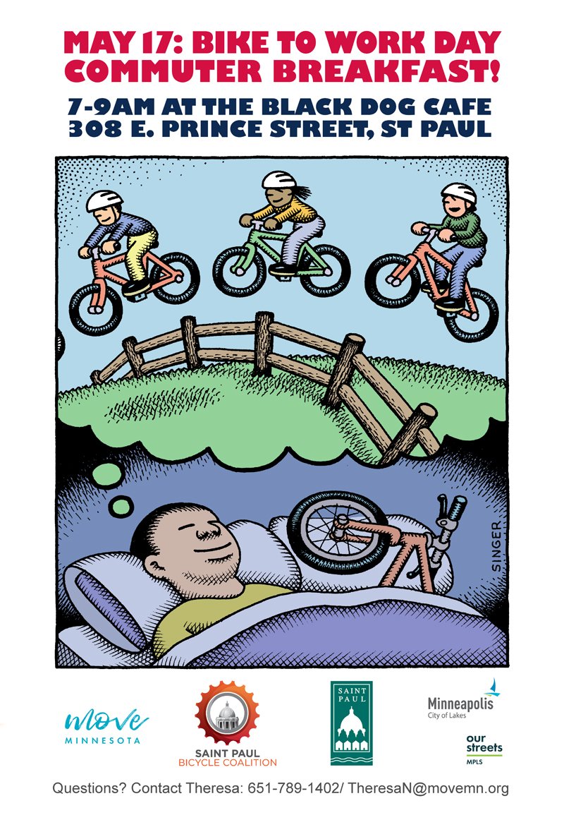 stpaulpublicw's tweet image. Bike to Work Day is Fri. May 17! Join @CityofSaintPaul staff and members of @MoveMinnesota and @SaintPaulBike at @BlackDogStPaul for free coffee and snacks for bike commuters from 7-9 a.m. #BikeToWorkDay