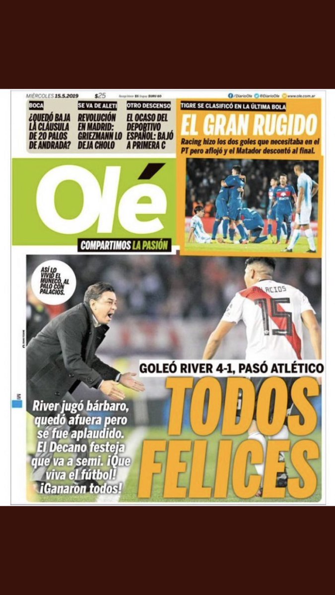 Noto mucha sorpresa por la tapa de <a href="/DiarioOle/">Diario Olé</a> del día de hoy. Repasemos...