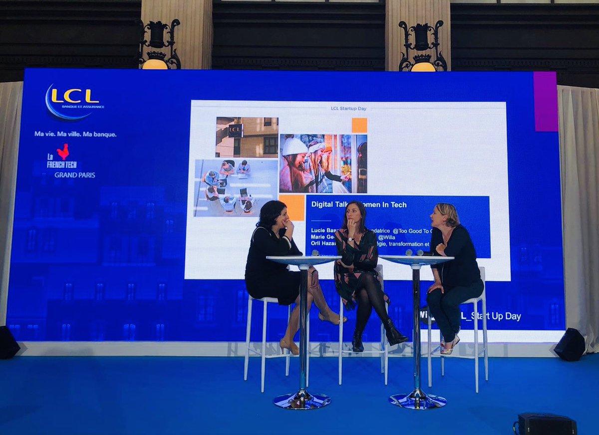 #LCLStartupDay | Quelle place pour les #femmes dans la #tech ? <a href="/HazanOrli/">Orli Hazan</a>, Directrice Stratégie et Innovation chez LCL, <a href="/LucieBasch/">Lucie Basch</a>, Présidente de @TooGoodToGo_Fr et Marie Georges, Présidente de <a href="/Willa_off/">WILLA</a> partagent leur vision et leur expérience 😊
#DigitalTalk #conférence