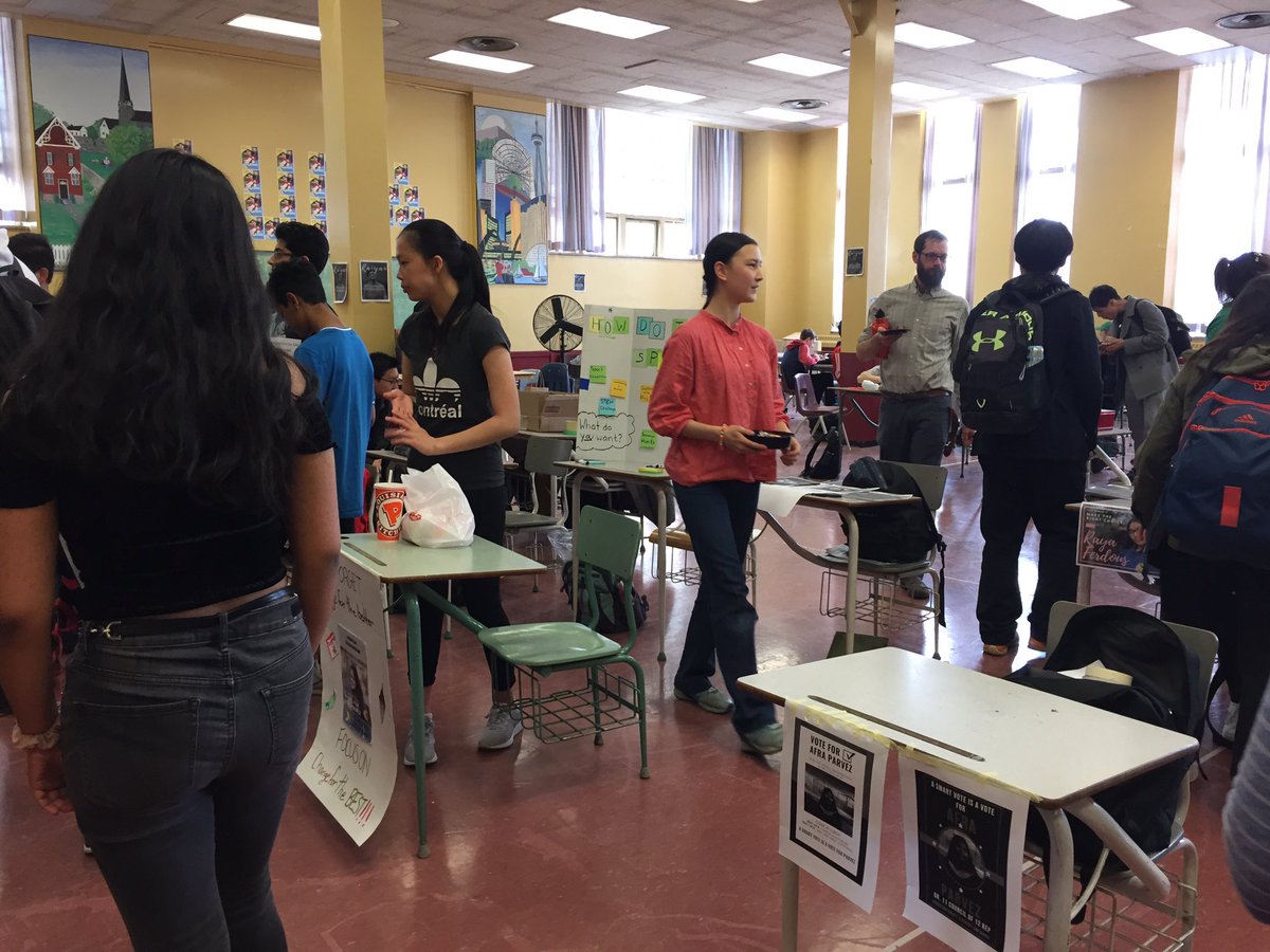 jpci_lib's tweet photo. The cafeteria was busy today for our Meet the Candidates event! A reminder that voting is this Friday! Check out the candidate platforms on our election website! @BloorCI https://t.co/zShO11CThr