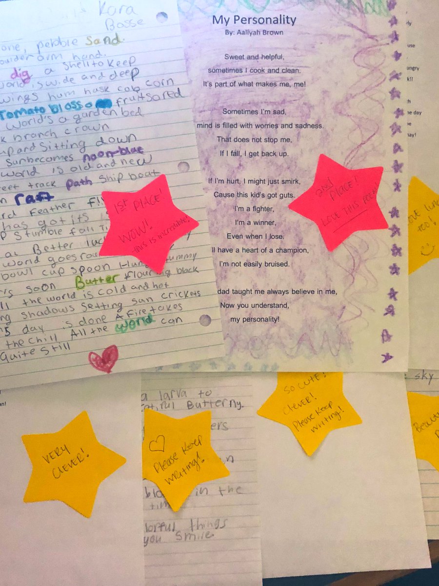 Amy_BakerLMS's tweet photo. I want to thank @robingpoetryy for taking the time to judge the finalists for the @WilkersonTElem poetry contest. She wrote the poets a beautiful letter and an encouraging note on every single poem! #JCPSLibraries #collaborativepartners #encouragingwords @JCPSKY #LLLL #WeAreJCPS https://t.co/CA9BjiBknW