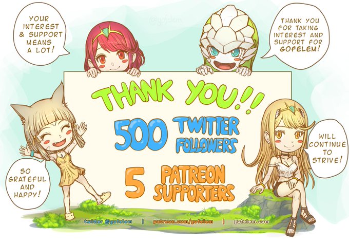 Yey! We reach 500 followers and 5 patreon supporters ?! I want to thank everyone who take interest in my works by following me on twitter &amp;  for those who are supporting me in patreon. Both means a lot to me as it helps me going forward to pursue my passion! Thank you (๑˃́ꇴ˂̀๑) 