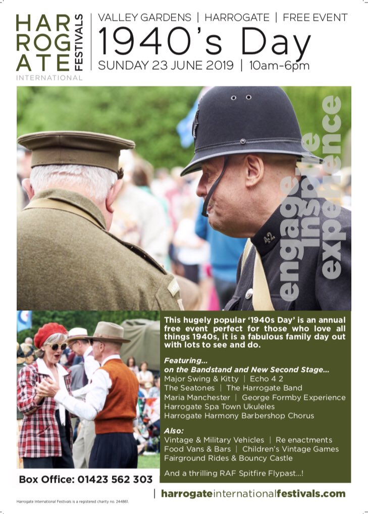 Join us, as well as some other amazing musicians, at Harrogate’s 1940’s day celebrations on Sunday 23rd June 2019 - the band will be performing on the main stage from 2.50pm - 3.20pm!