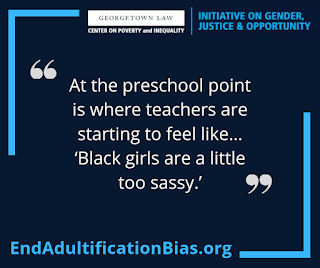 SurvJustice's tweet image. NEW report by @GtownLawPovCntr @GeorgetownLaw showcases the voices of Black women and girls discussing adultification bias.  Read the report and share your own story at EndAdultificationBias.org #LetBlackGirlsBeGirls