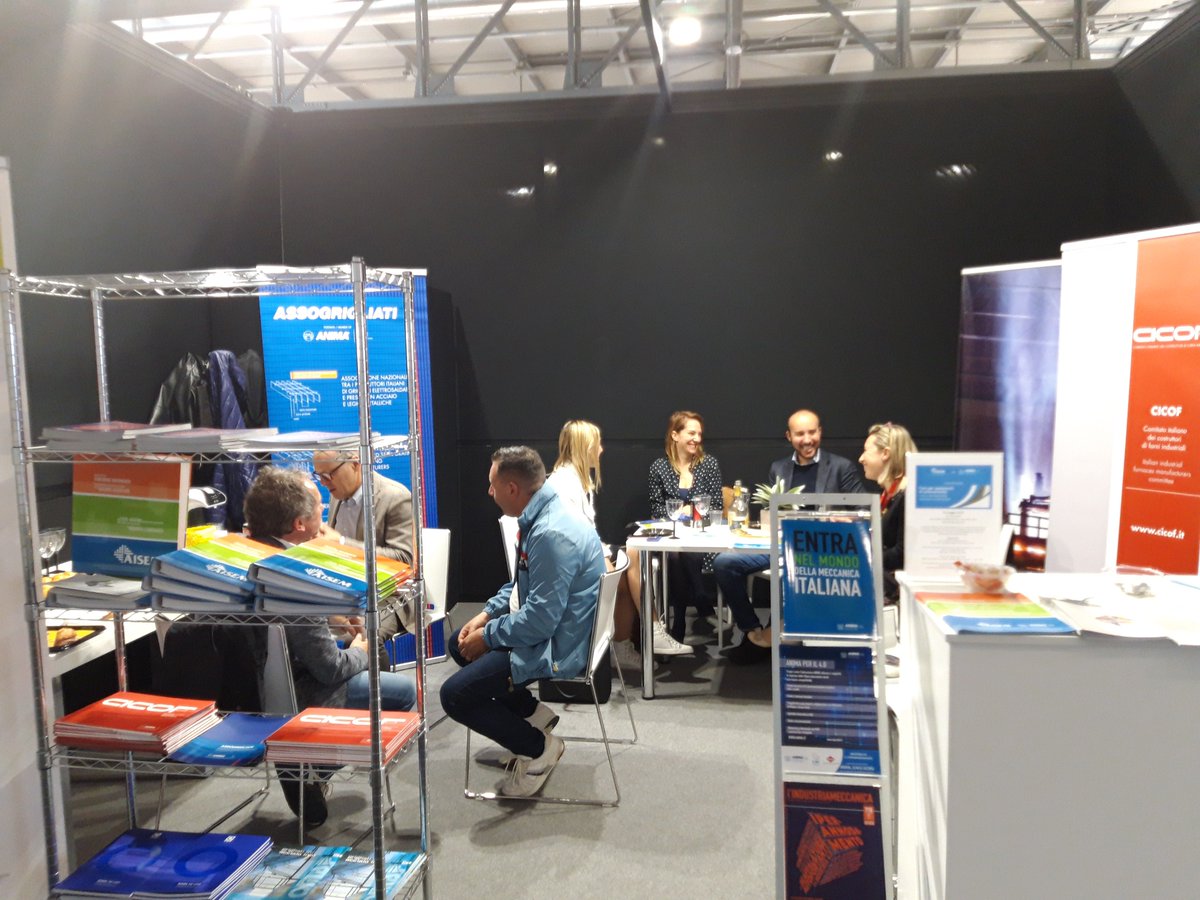 Fed_Anima's tweet photo. Stand Anima a @madeinsteel 2019 con #Aisem #Cicof #Assogrigliati 
Novità tecnico-normative, convegni, potenzialità di crescita in #innovazione e #sostenibilità alla principale Conference &amp; Exhibition del Sud Europa dedicata alla filiera siderurgica
#mis2019 #steelhuman https://t.co/fm8PfKNqB7
