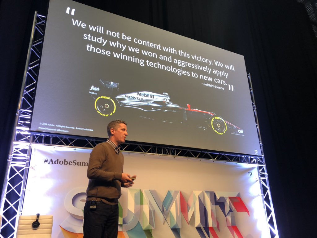 It takes a team to achieve great wins in omnichannel Marketing! Great Formula One analogies from <a href="/btswann/">Bruce T. Swann</a> #adobesummit @AdobeCampaign