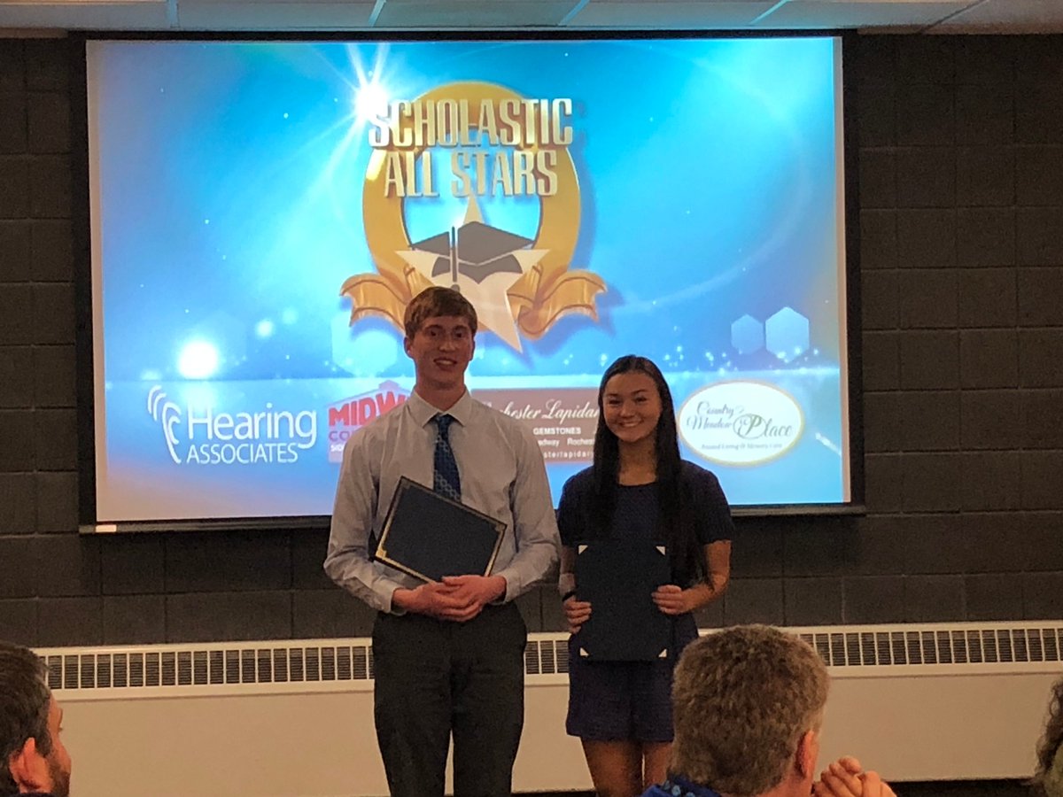 MasonCityCSD's tweet photo. A great day to be a Mohawk! At the KIMT Scholastic All-Star event yesterday, Selected as KIMT Scholastic All-Stars @MCHS_MCCSD seniors Lucy Kim &amp; Nathan Elsbernd.  @MCHS_MCCSD Instrumental Music Instructor Russ Kramer named as a Golden Apple Award finalist.  #mohawkpride https://t.co/1lN31bm0gi