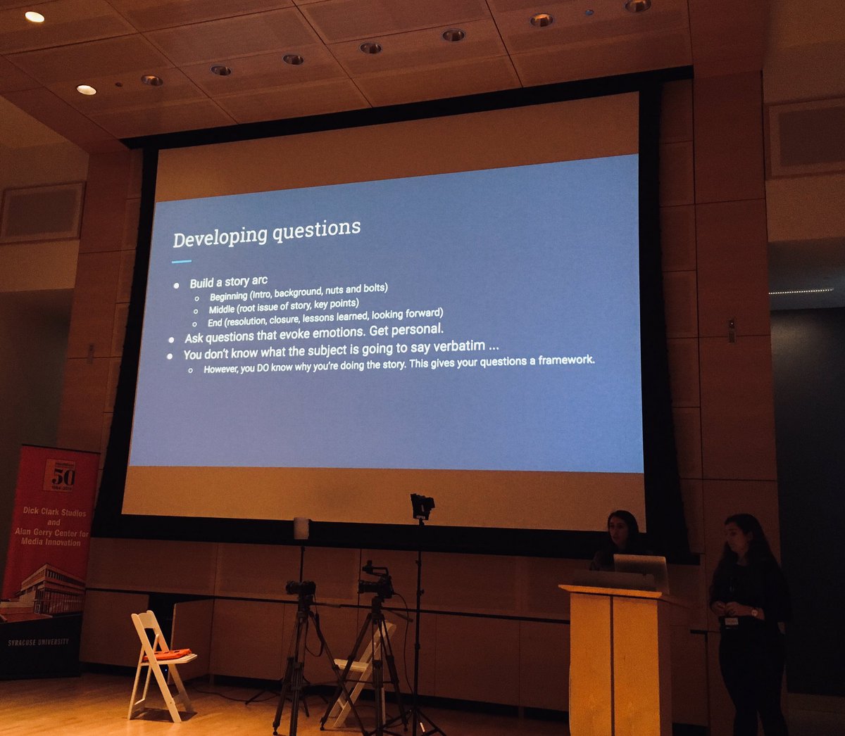 jennipinkley's tweet photo. โAsk questions that evoke emotions. Get personal.โ @SandyHooper and @evey_wilson on the art of the video interview @NPPAImmersion #nppaimmersion @SyracuseU https://t.co/d1QYNAUl2a