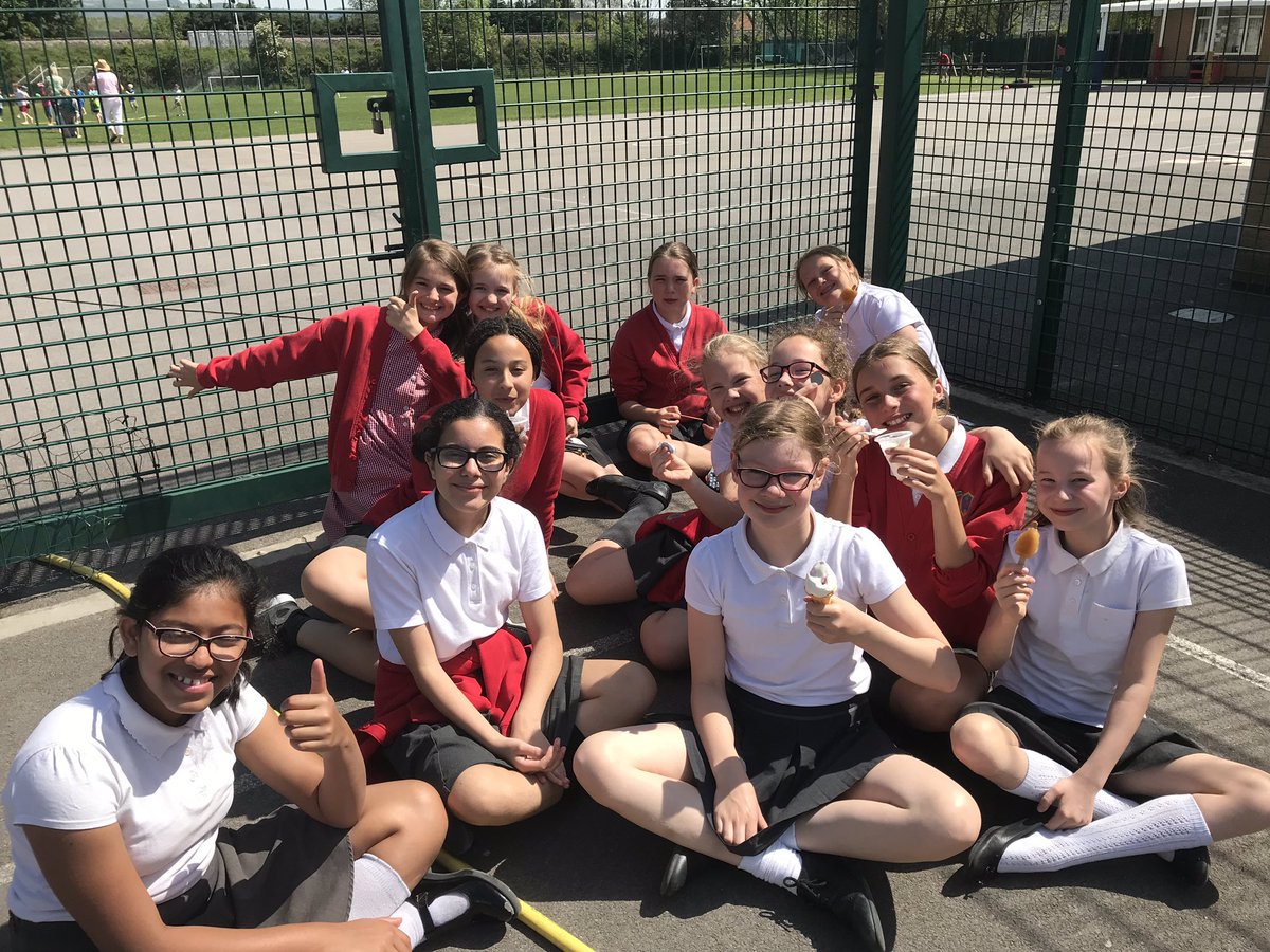 Y6 have enjoyed eating ice-cream in the sunshine! What a fabulous way to end a busy day of SATs only one more test to go! Hurrah! #Year6SATs #weveworkedhard #nearlydone