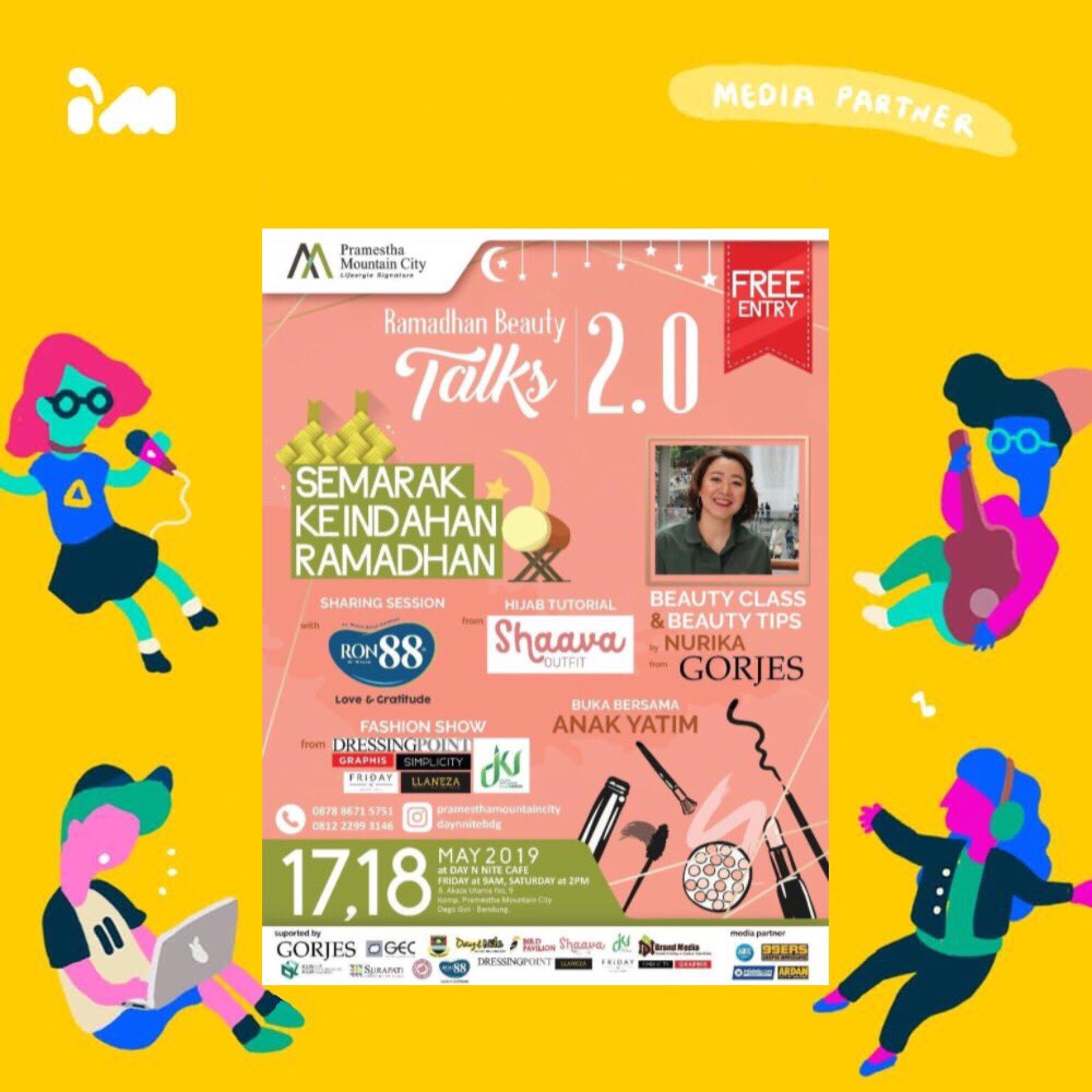 Pramestha Mountain City Mempersembahkan:

*RAMADHAN BEAUTY TALKS 2.0*

Sabtu, 18 Mei 2019
14.00 – 18.00 WIB
Day &amp; Nite, Jl. Akaza Utama No. 9, Komp. Pramestha Mountain City, Dago Giri – Bandung
.
Hai hai! Bulan Ramadhan telah tiba, yuk kita isi dengan kegiatan yang positif!