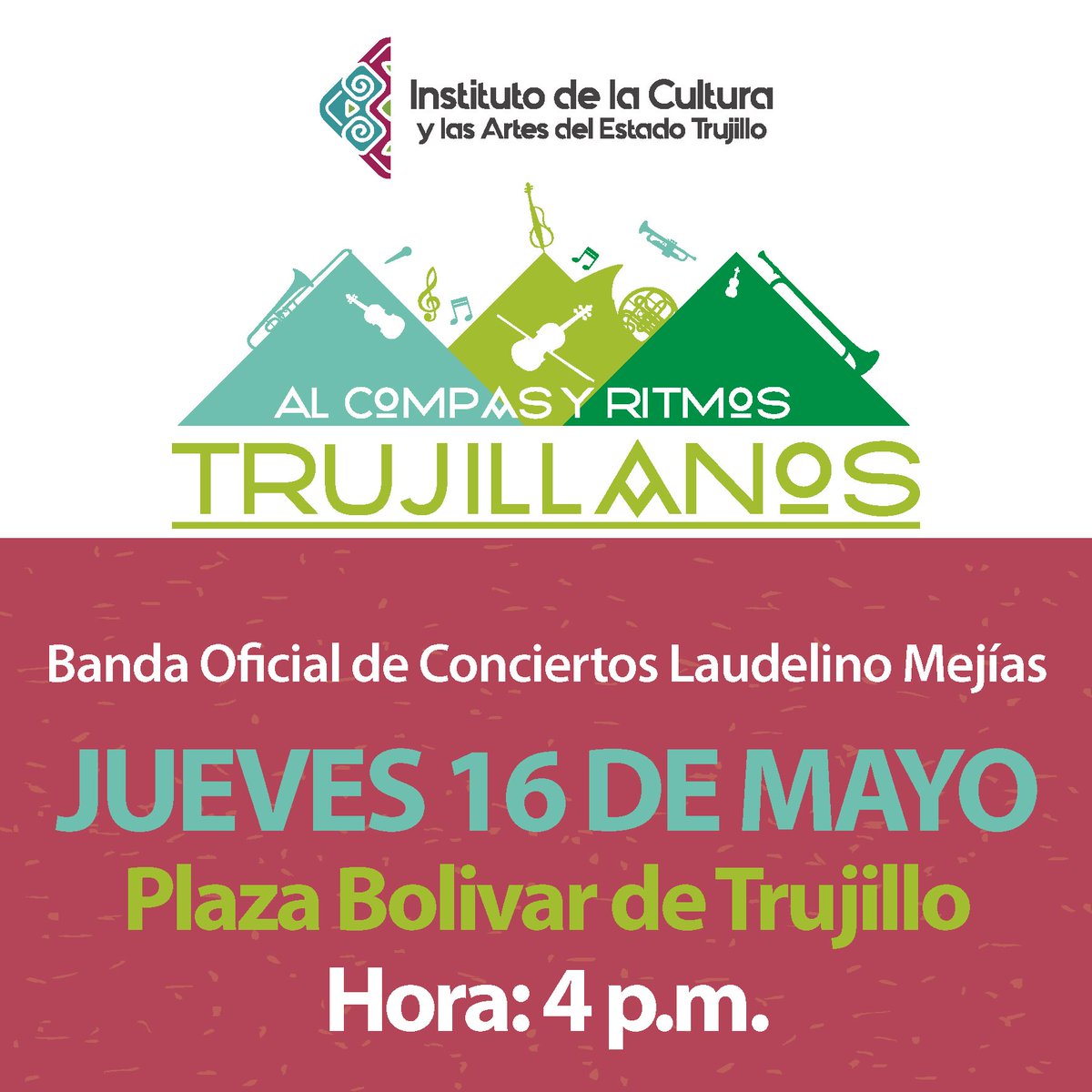 culturaTru's tweet photo. Mañana #Asiste al Concierto de la Banda Oficial Laudelino Mejías de #Trujillo y disfruta de la gira al #Compás y #Ritmos Trujillanos https://t.co/6K6xeUo6kf