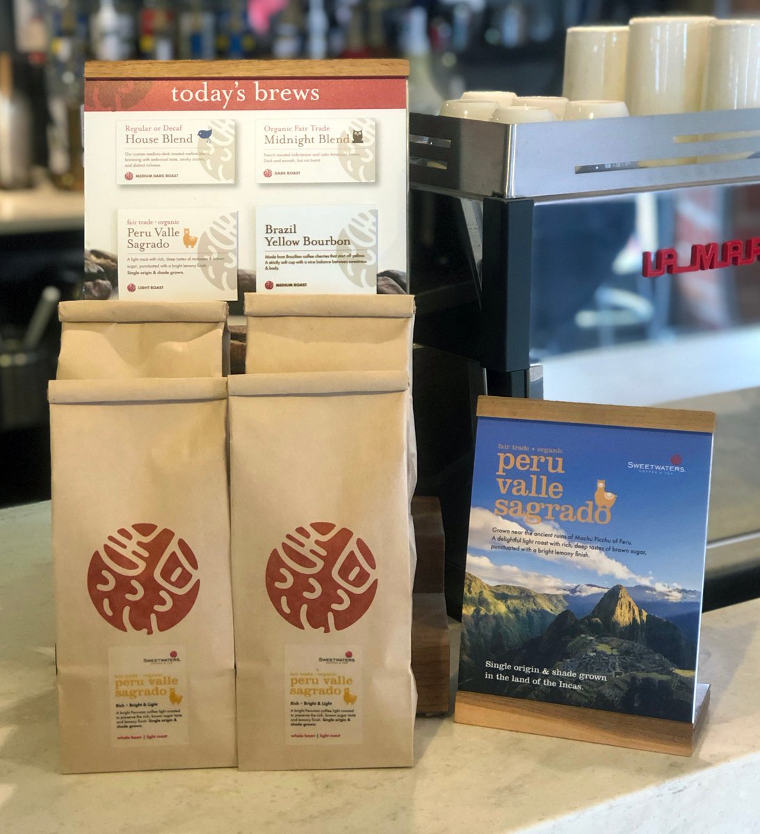 Sweetwaters's tweet photo. Single origin &amp; shade grown in the land of the Incas, Peru Valle Sagrado is bound to be your next obsession! This fair trade, light-roast coffee has a rich taste of brown sugar &amp; is punctuated with a bright lemony finish. #MachuPicchuMagic https://t.co/NUtJRwcO64