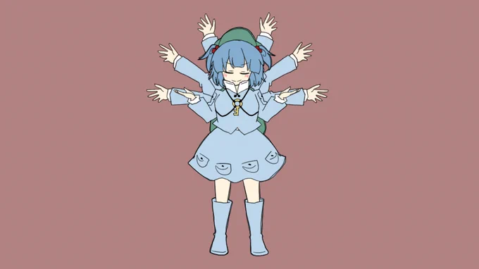 動かすために差分で色々描いてたら千手観音みたいになったにとり 
