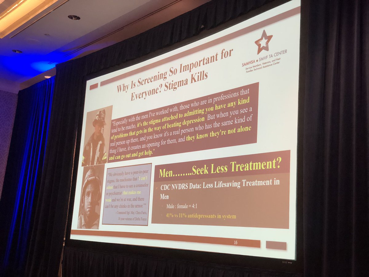 Dr. Posner highlights how stigma prevents treatment & ultimately kills people. We have to normalize the conversation & screening everyone. #SMVF #SuicidePrevention #Veterans #BeThere #militarymentalhealth