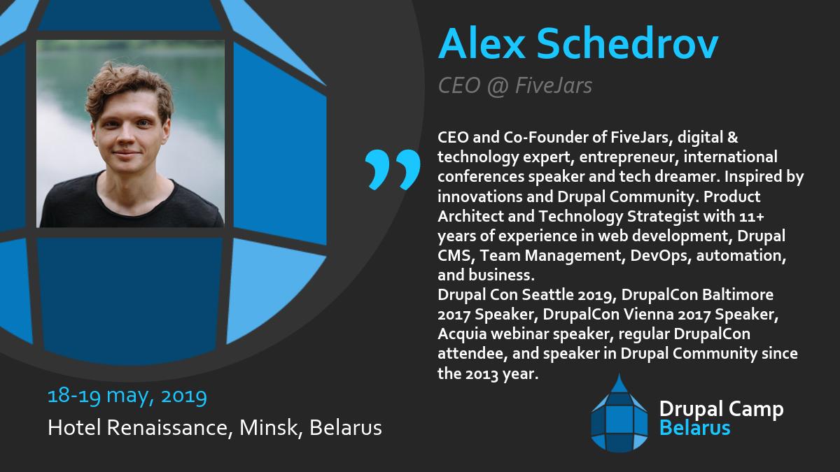 drupalbelarus's tweet image. Do you know CEO and Co‑Founder from @five_jars 🤩 @alexschedrov will talk about &apos;Future of The Voice-Powered Web with Voice Assistants&apos; at Drupal Camp Belarus 2019? Come on! It&apos;s worth seeing! 🥁🥳

#drupal #drupalcamp #drupalcampbelarus2019 #drupaleurope #minsk #belarus #tickets