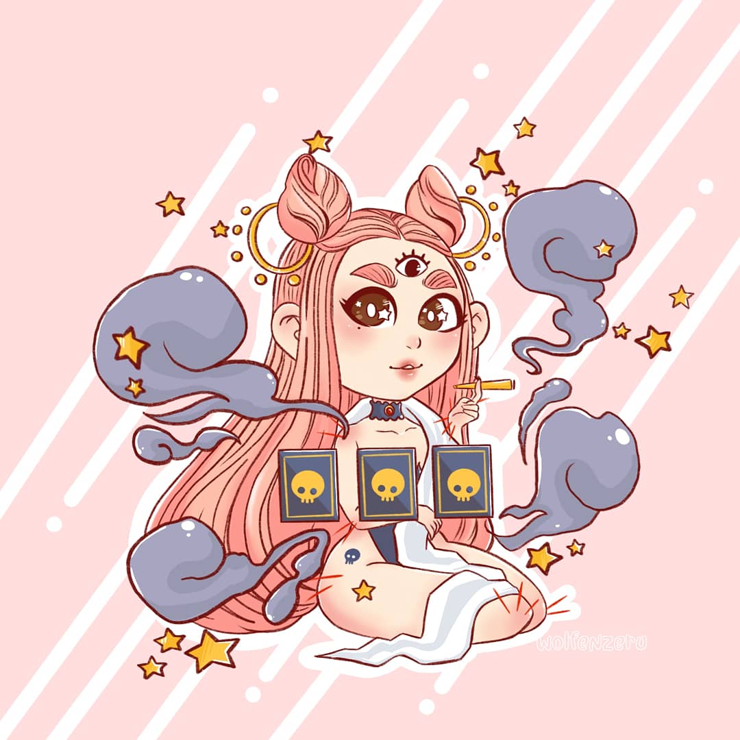 Deriwink's tweet photo. My entry for @ghtbns DTIYS, congratulations on your 40k , can't believe I manage to finish this!! ๐ I totally enjoyed and love to work my chibi version. #ghtbns20k
#wolfenzeruart #drawthisinyourstyle #chibi #cute #digitalart #procreate #illustration #tarotcards #art #mystical https://t.co/LDGp8L8Gc9