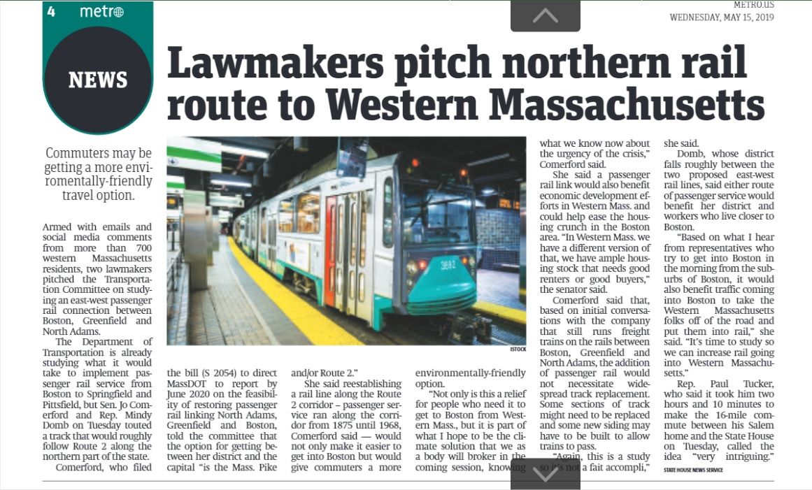 Budget4All's tweet photo. Lawmakers Pitch Northern Rail Route to Western MA
Today's @MetroBOS featuring testimony by @Jo_Comerford and @MindyForMA.  
We'd add that @NikaElugardo's "Bridges Not Bombs" bill offers a path to secure federal funds to pay for MA transportation projects https://t.co/AwqgE7SyVo https://t.co/kIeN9FiD52