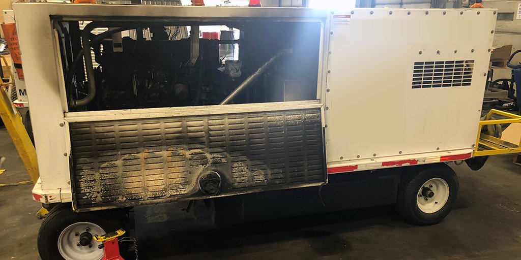SteveMulhall4's tweet photo. It is important to know your risk of fire. Recently, this cabin heater caught fire and sustained substantial damages. Fortunately, no one was injured, and no other equipment was damaged. Stop by @Firetrace stand 12-A at #IATA_IGHC or DM to learn about protecting your equipment. https://t.co/506rhyesyb