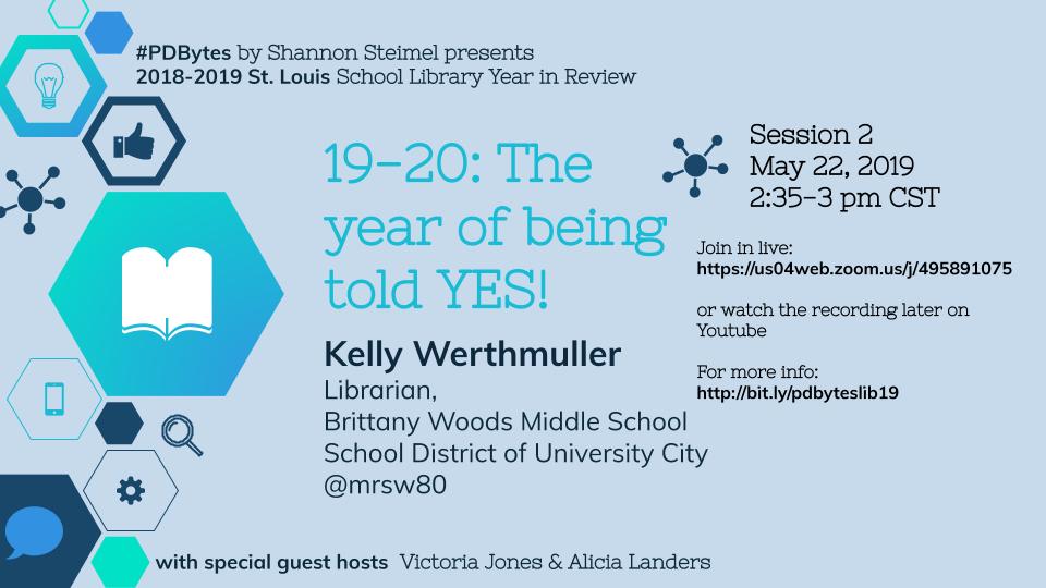ShannonSteimel's tweet photo. Don't miss #METC19 Librarian of the Year @mrsw80. Register now for #PDBytes by @ShannonSteimel STL School Library Year in Review virtual mini conference featuring award-winning librarians. May 22, 2-5 PM CST or watch later #futurereadylibs #METCpd  https://t.co/oGEbTwDsYk https://t.co/UboFr0YRmZ