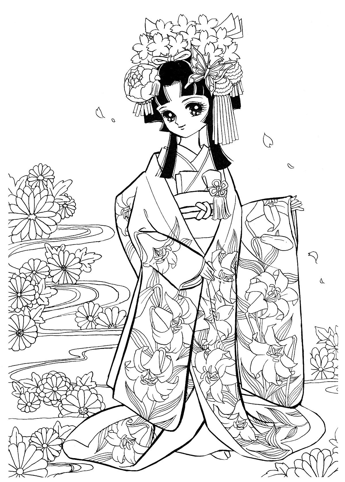 ミツキ Ma ウス ｄｑｗ على تويتر お姫様ぬりえ お姫様 和服 着物 ぬりえ 塗り絵 Https T Co Q416kp0htl تويتر