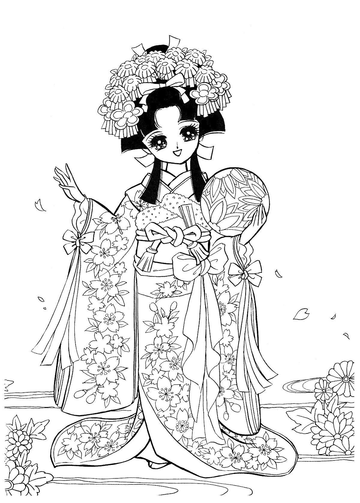 ミツキ Ma ウス ｄｑｗ En Twitter お姫様ぬりえ お姫様 和服 着物 ぬりえ 塗り絵