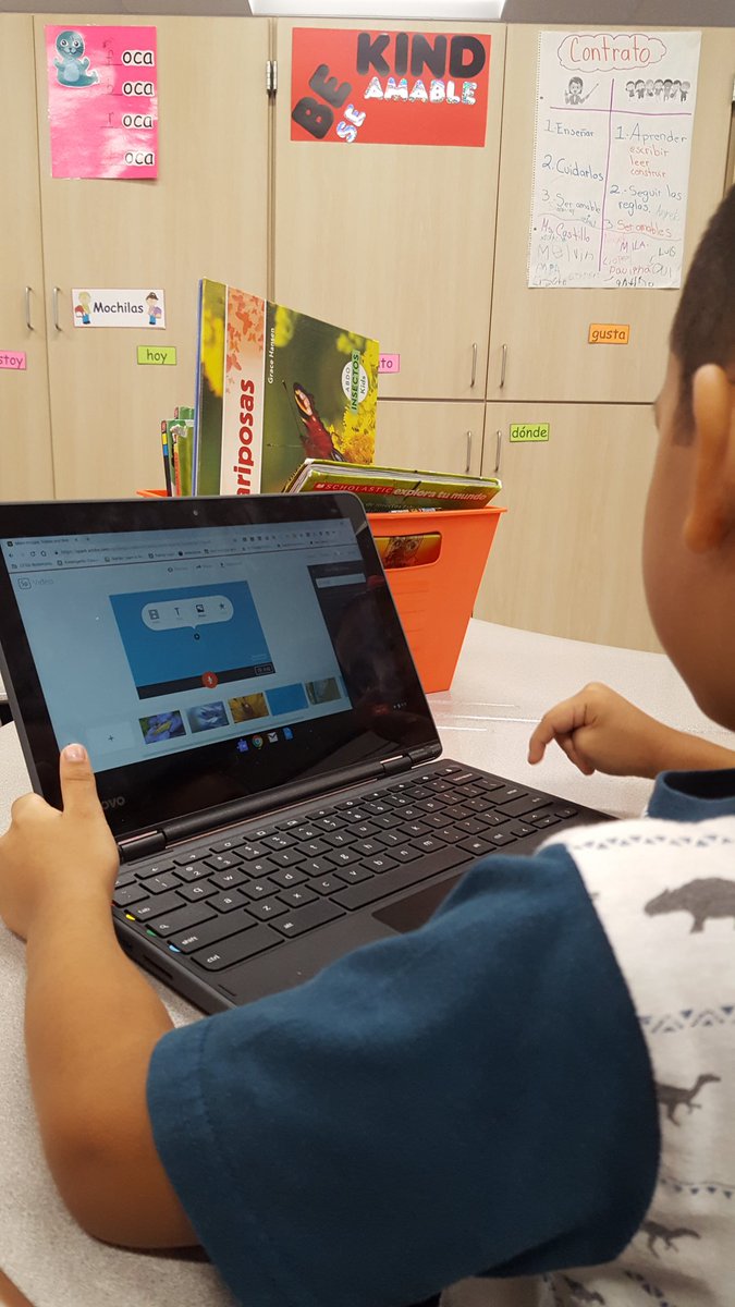 Lorenccastillo's tweet photo. My bilingual kindegarten students using adobe spark to make their final projects. #bewillbern #kidslovetechnology #bilingualkindergarten #cyfairisd https://t.co/jWQ53oSyzf