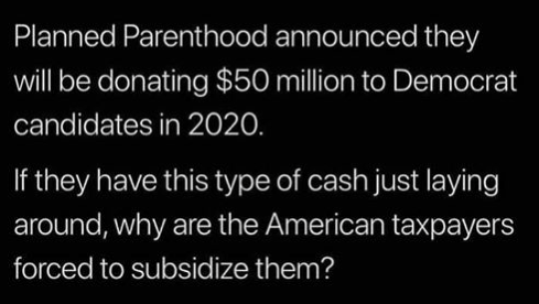 @RealCandaceO Any organization that receives Taxpayers’ monies should not be able to make political contributions!! Who’s with me on this?