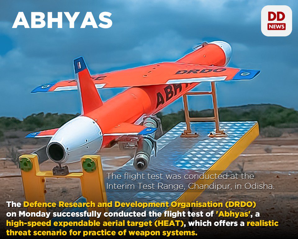 DRDO successfully conducted the flight test of ABHYAS in Odisha