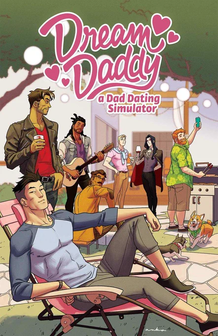 Happy #NewComicBookDay! Out today is the collected Dream Daddy: A Dad Dating Comic Book from @OniPress! This book has so many great stories by incredibly talented folks! Including "Dungeons and Daddies," by @losthiskeysman, @OhHeyDJ, @HassanOE, and colored by me! 