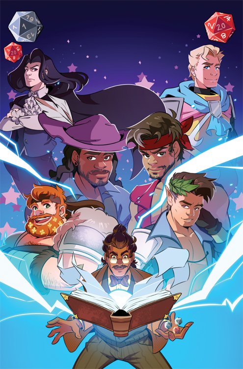 Happy #NewComicBookDay! Out today is the collected Dream Daddy: A Dad Dating Comic Book from @OniPress! This book has so many great stories by incredibly talented folks! Including "Dungeons and Daddies," by @losthiskeysman, @OhHeyDJ, @HassanOE, and colored by me! 