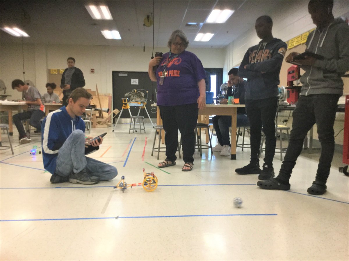 McDonoughHS's tweet photo. Woot! Ram computer programmers in Ms. Henry's intro. class @MCDonoughHS take their computerized chariots (moving according to their coded directives) for a test drive today before tomorrow's competitive heats begin! #IndividuallyProud #CollectivelyStrong https://t.co/pYIe2pilW5