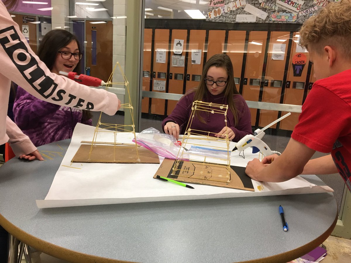 TriwayJH's tweet photo. 8th grade science students are building 4 story skyscrapers using 30 pieces of spaghetti. Structure must survive 15 seconds of a moderate quake, then 15 seconds of a severe quake. Only the strongest survive! #theTriwayDifference https://t.co/PeHGl0uZAQ