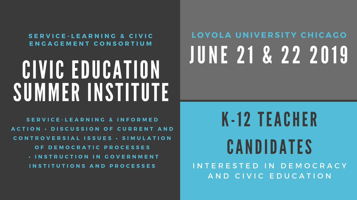Don't miss out on the opportunity to learn&amp;practice civic pedagogies, network with other teacher candidates from Chicago universities, develop a civics toolkit, and ultimately prepare yourself to teach civics in the State of Illinois. Register (for free) @ forms.gle/vC4XwpWmbXmba7…