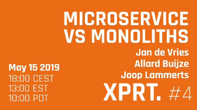 We'll be doing another XPRT community live stream tonight and tonight is a special episode live from @DevDaysEurope in Vilnius Lithuania. Join us here twitch.tv/xprtcommunity Today we will talk about Microservices & Monoliths with DevDays Speakers @Jan_de_V @allardbz & @jlammerts