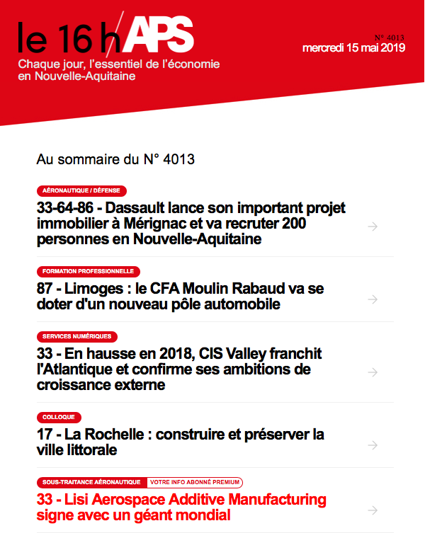 Le 16h/APS du Mercredi 15 Mai

<a href="/Dassault_OnAir/">Dassault Aviation</a>, <a href="/cfamoulinrabaud/">cfamoulinrabaud</a>, @cisvalley, <a href="/AggloLR/">La Rochelle Agglo</a> sont à la une de l'actualité aujourd'hui

Consultez les articles sur :
aquitainepresse.com/#article-area

Recevez gratuitement le 16h/APS :
aquitainepresse.com/#free-area