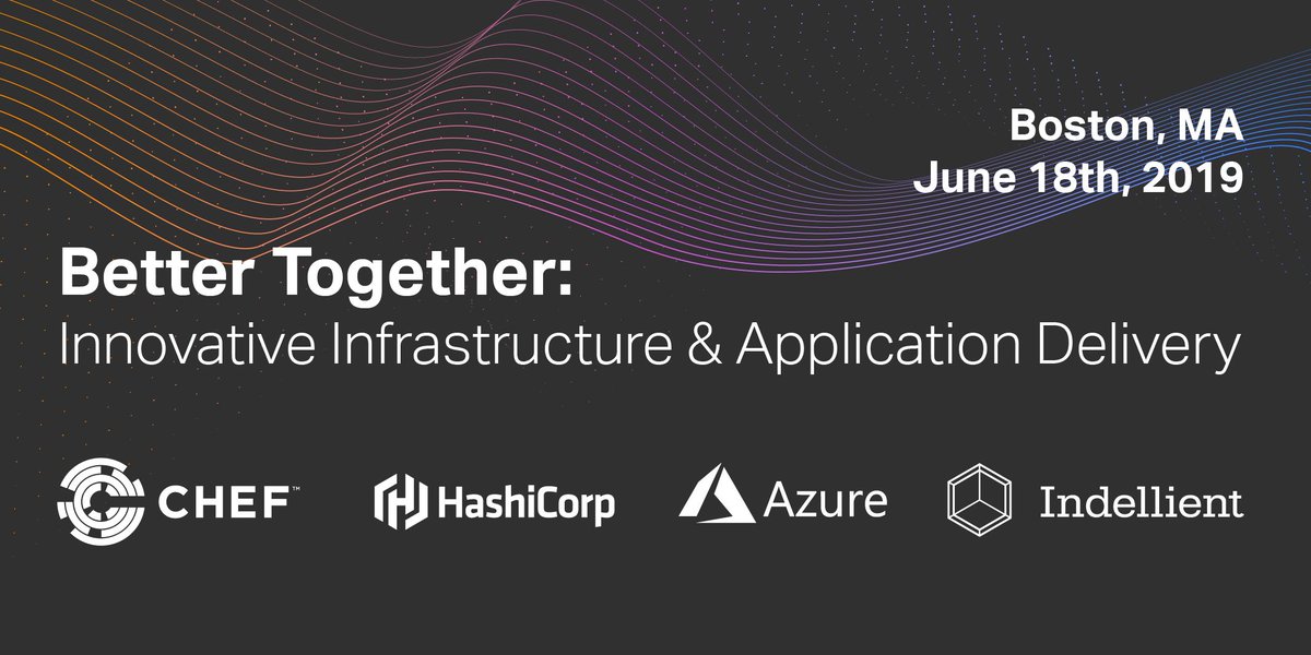 TheyGiveFlowers's tweet photo. #Boston connections - join us @ the Burlington MTC June 18th for an informative #DevOps workshop. We will be presenting with #HashiCorp, @Indellient, & @Microsoft #Azure teams discussing best of breed #Automation practices. #EverythingAsCode #ChefSoftware
https://t.co/unl4j0ySFt https://t.co/F6XGMiwHP8