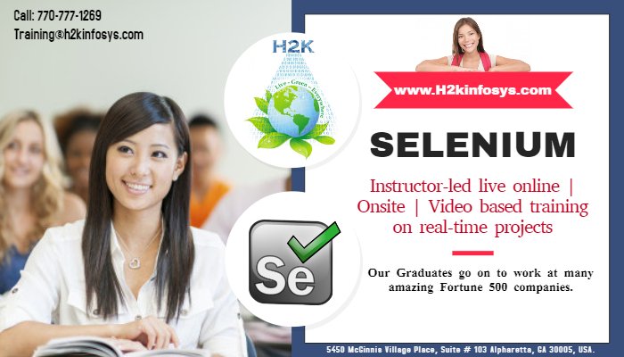 h2kinfosys's tweet image. Learn selenium course online from our software testing experts.
Attend a DEMO class today!!
bit.ly/2IaxcUz
Call: 770-777-1269
Email: Training@h2kinfosys.com
#seleniumtutorial #learnselenium #seleniumwebdrivertutorial #seleniumtestingtutorial #seleniumtraining