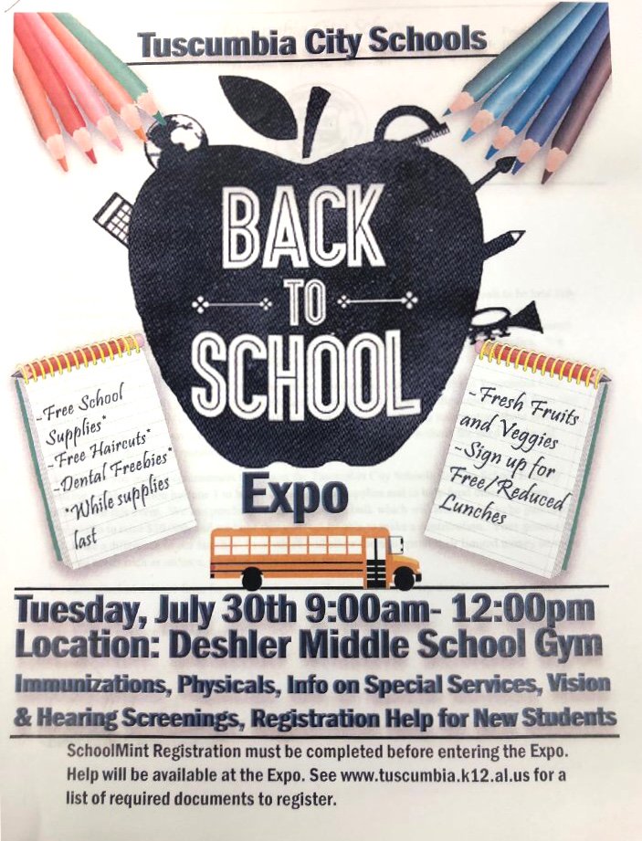 deshlermiddle's tweet photo. Our school district is currently looking for donors to help fund the purchase of school supplies for our Back to School Expo.  Help us get the word to any business or church that could possibly assist!  Please see any Tuscumbia City Schools counselor for more information. https://t.co/1ejQwFEUvl