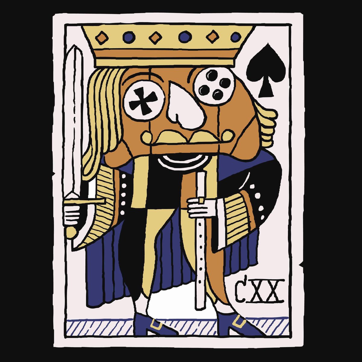 pigsell's tweet image. »le roi est mort, vive le croissant!« illustration for insert moin, the gamespodcast with the 🥐. #insertmoin #podcast #gamespodcast #cardgames #playingcard #carddesign #mexer #maxfiedler @insertmoin @manuel_fritsch #spielkarte